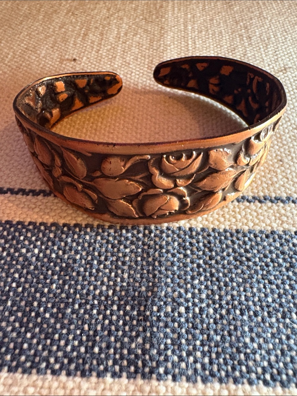 Copper-tone Rose Relief Cuff Bracelet